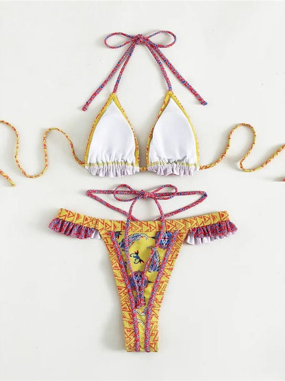 Embroidered Trim Bikini Set