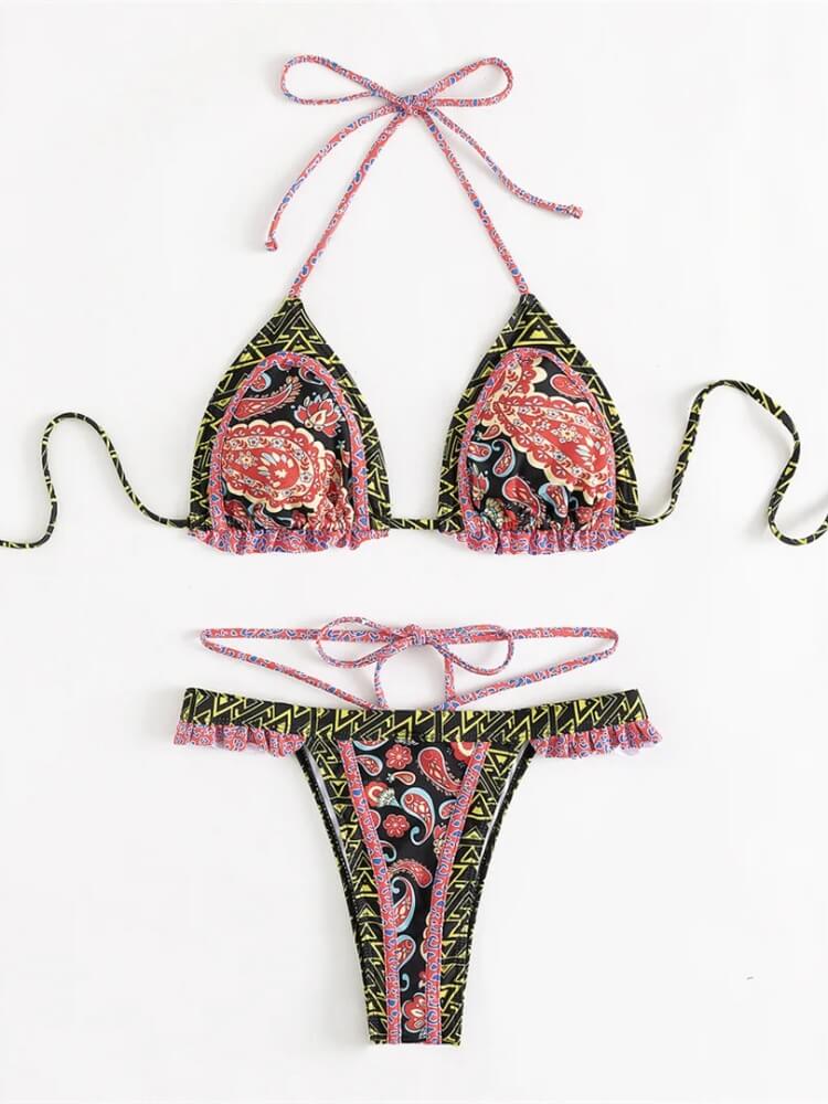 Embroidered Trim Bikini Set