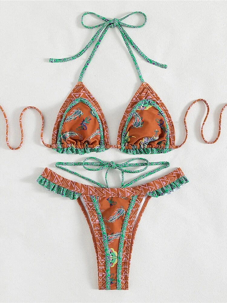 Embroidered Trim Bikini Set