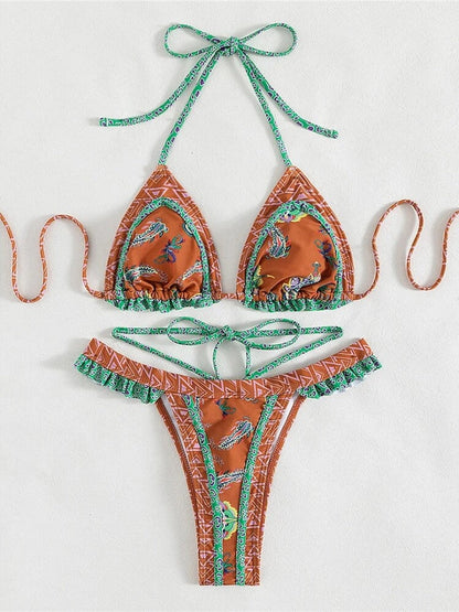 Embroidered Trim Bikini Set
