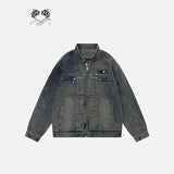Embroidery Letter Pleated Denim Jacket