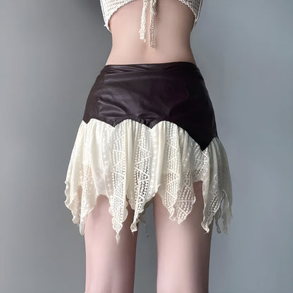 Lace Mini Skirt with Grunge Patchwork Design