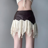 Lace Mini Skirt with Grunge Patchwork Design