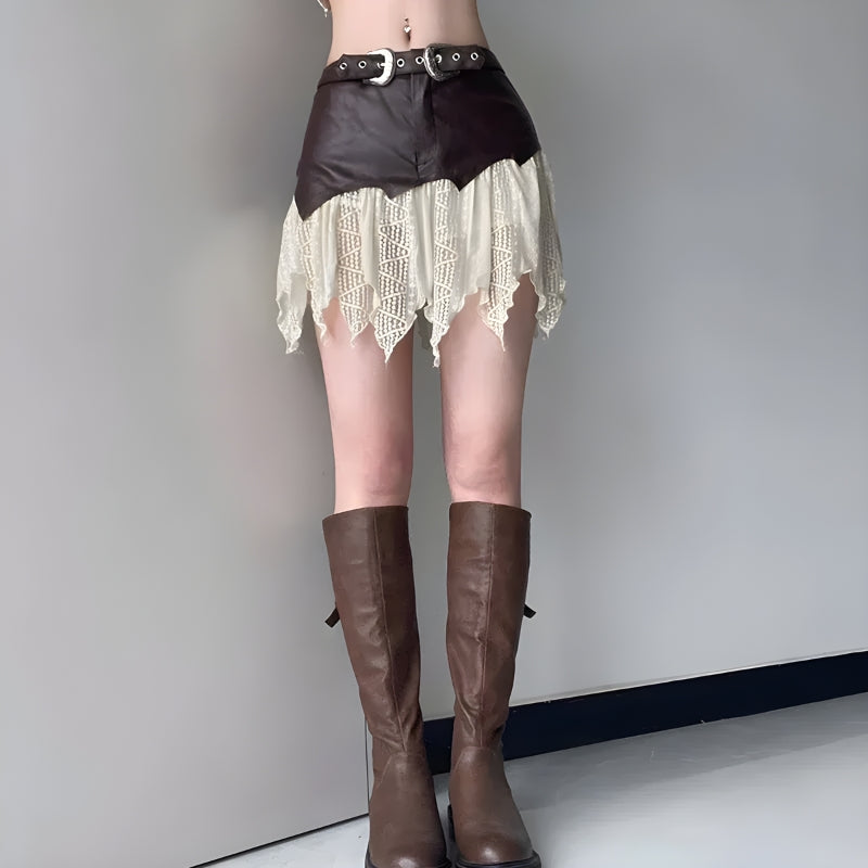 Lace Mini Skirt with Grunge Patchwork Design