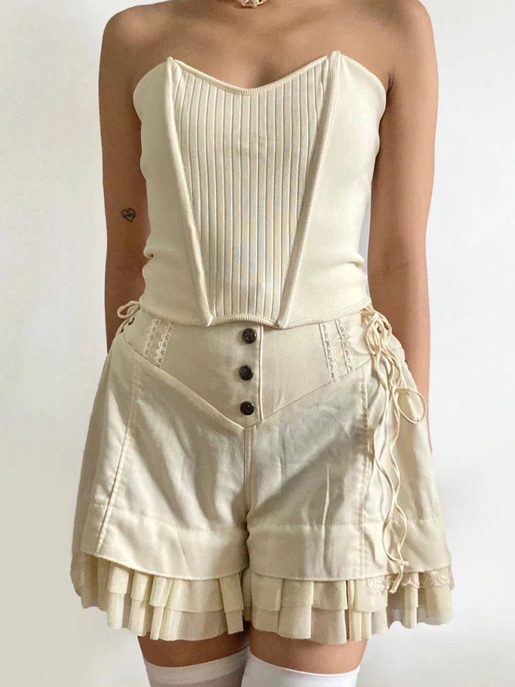Fairycore Lace-Up Ruffled Shorts