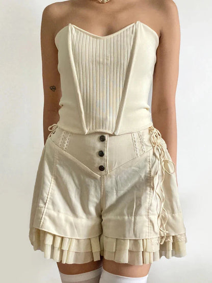 Fairycore Lace-Up Ruffled Shorts