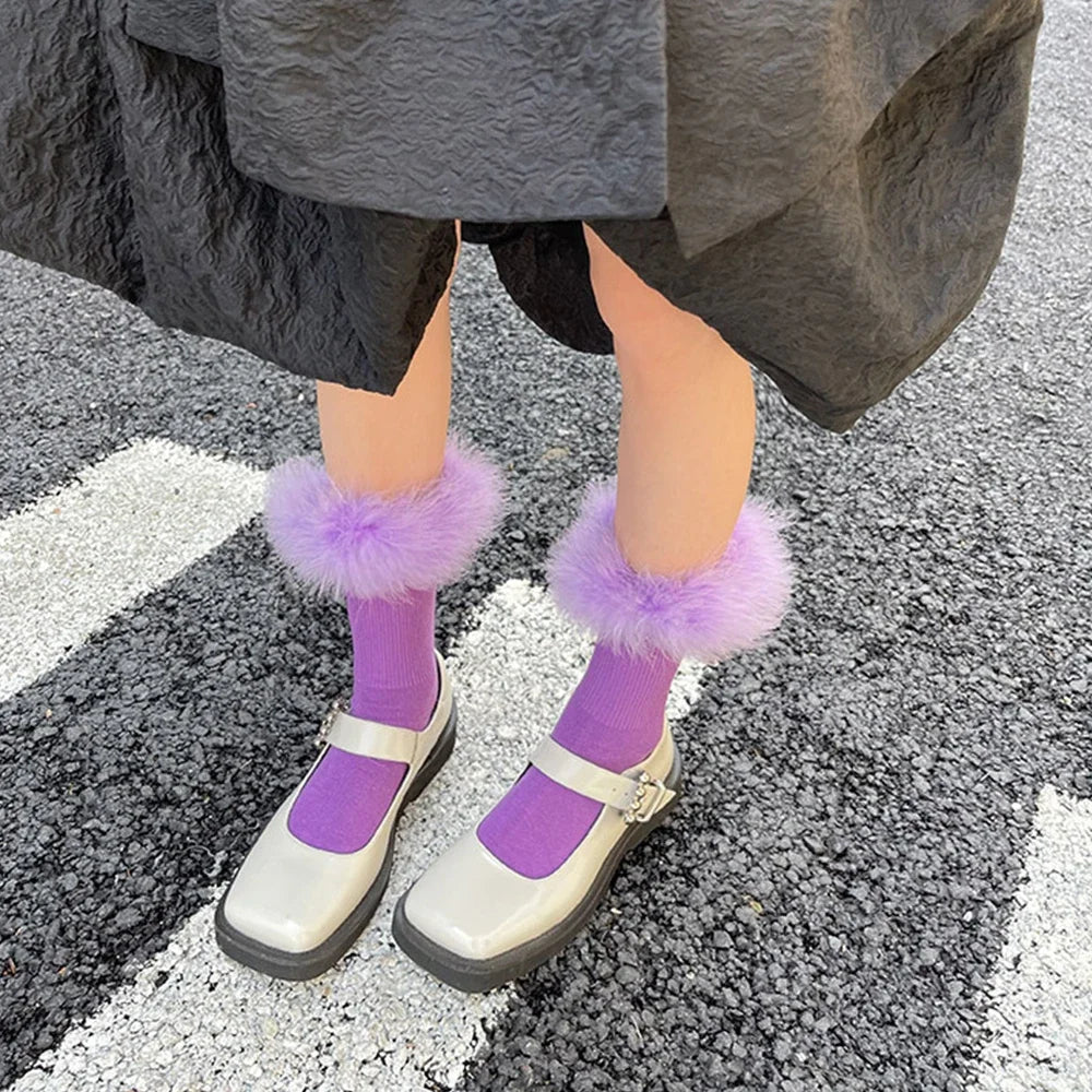 Faux Fur Cuff Knee Socks
