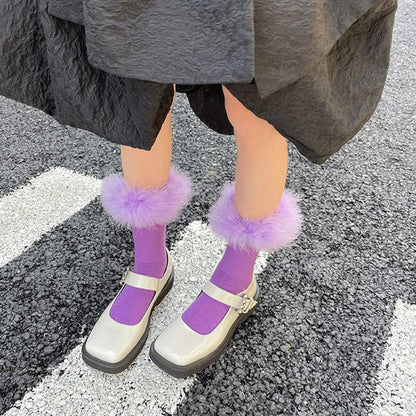 Faux Fur Cuff Knee Socks
