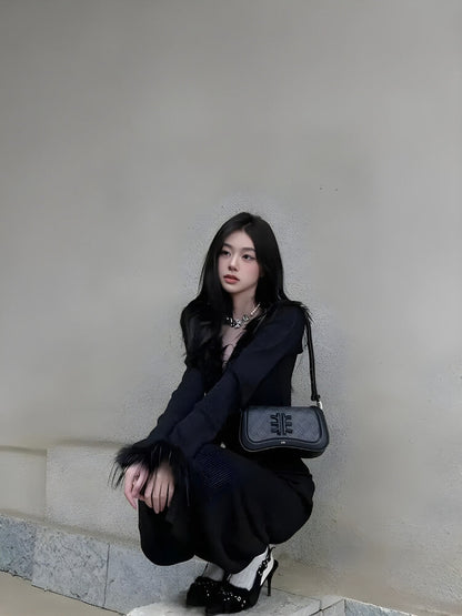 Faux Fur Trim Cardigan
