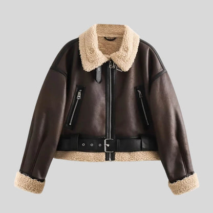 Faux Leather Aviator Jacket