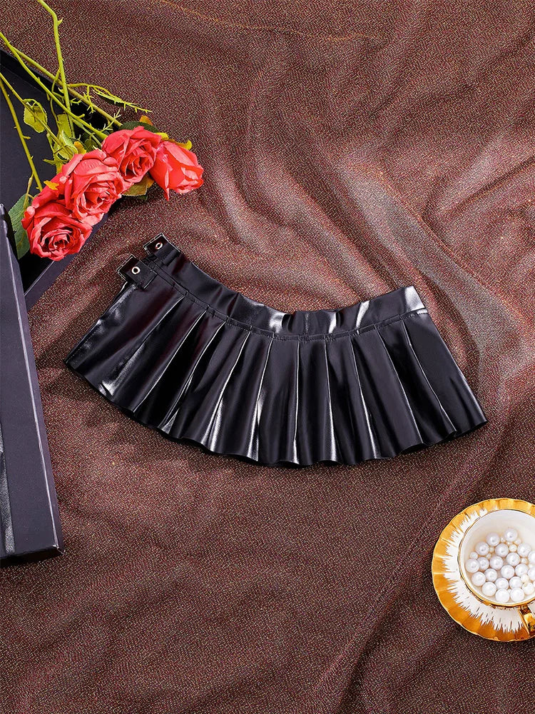 Faux Leather Pleated Micro Skirt