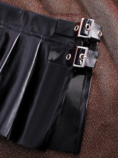 Faux Leather Pleated Micro Skirt