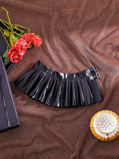 Faux Leather Pleated Micro Skirt