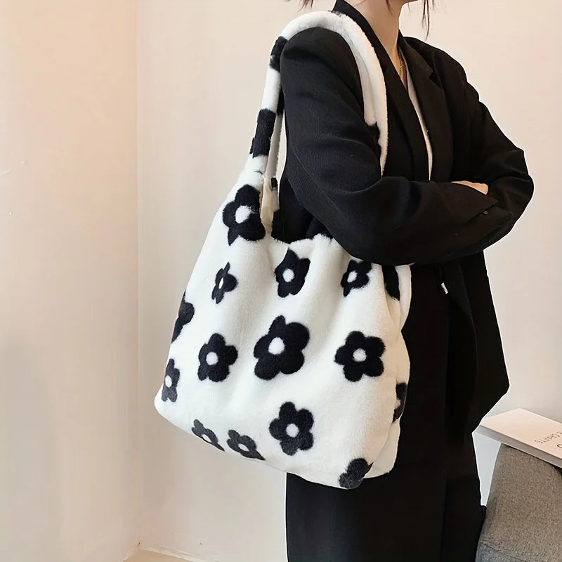 Floral Faux Fur Hobo Bag