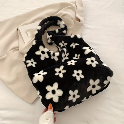 Floral Faux Fur Hobo Bag
