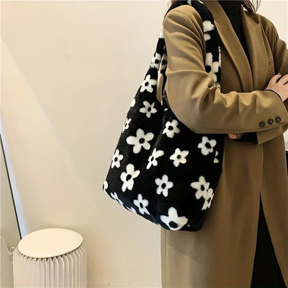 Floral Faux Fur Hobo Bag