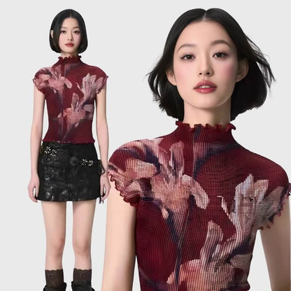 Floral Mesh High Neck Top