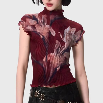 Floral Mesh High Neck Top