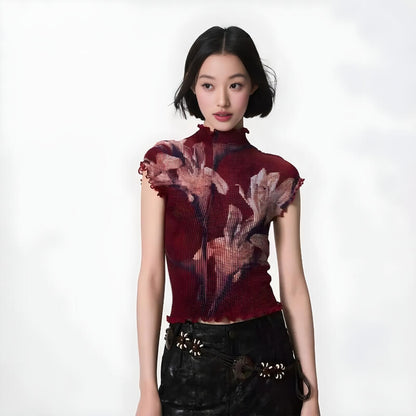 Floral Mesh High Neck Top
