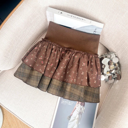 Floral Plaid Layered Skort