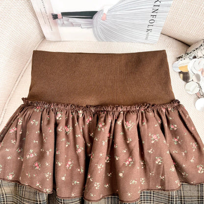 Floral Plaid Layered Skort
