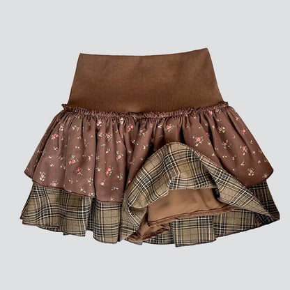 Floral Plaid Layered Skort