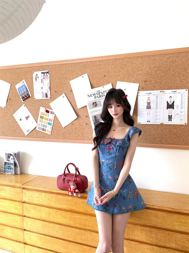 Floral Ruffle Strap Mini Dress
