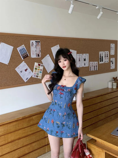 Floral Ruffle Strap Mini Dress