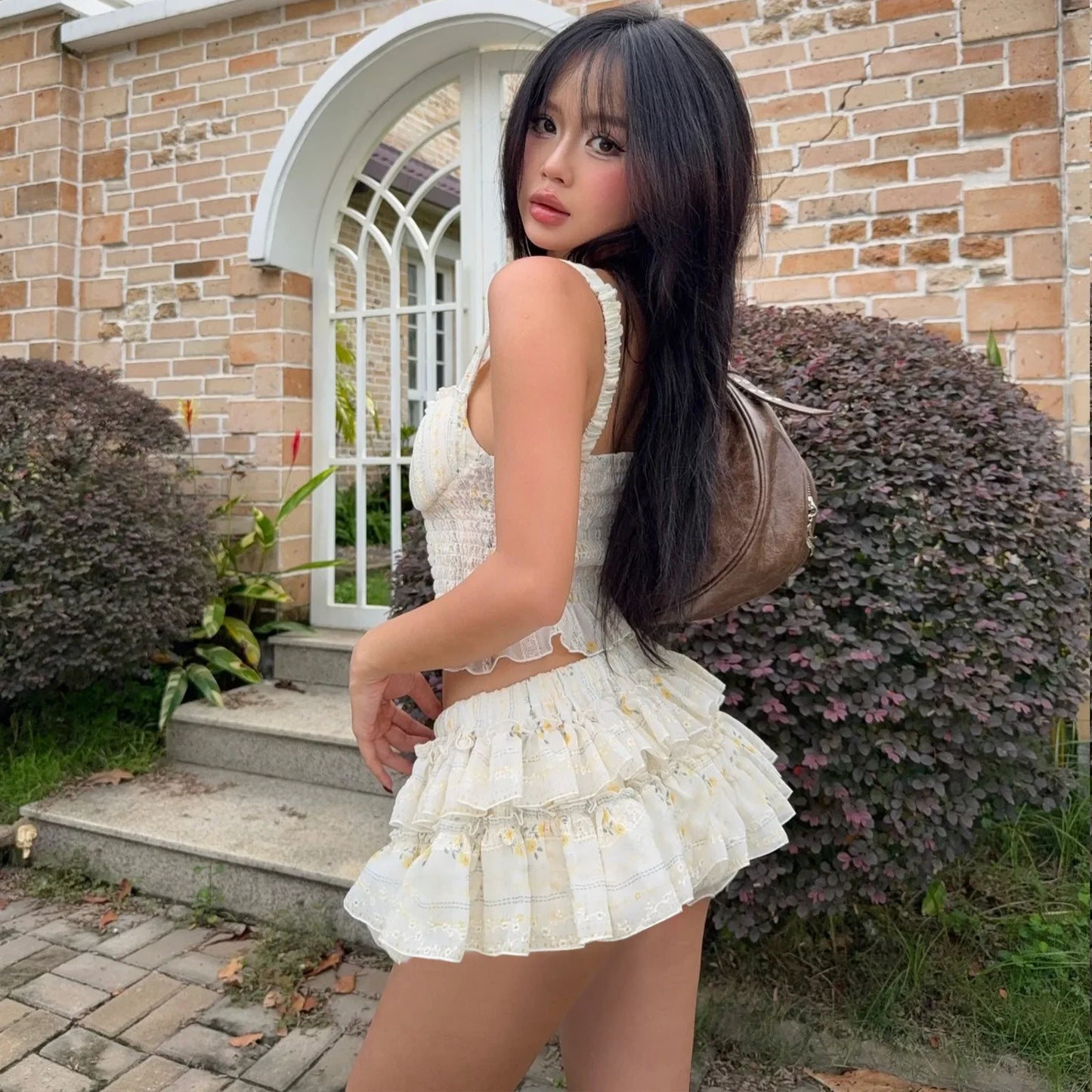 Floral Ruffle Tank Top & Skirt Two Piece Set