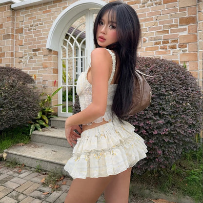 Floral Ruffle Tank Top & Skirt Two Piece Set
