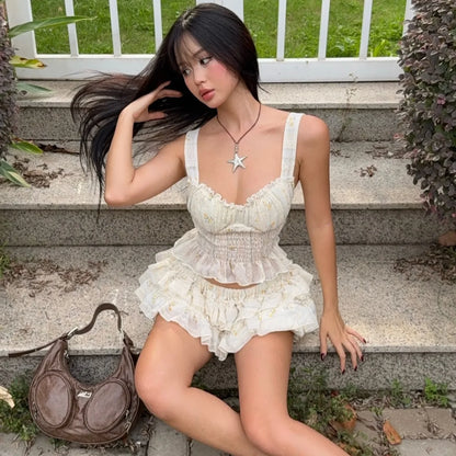 Floral Ruffle Tank Top & Skirt Two Piece Set