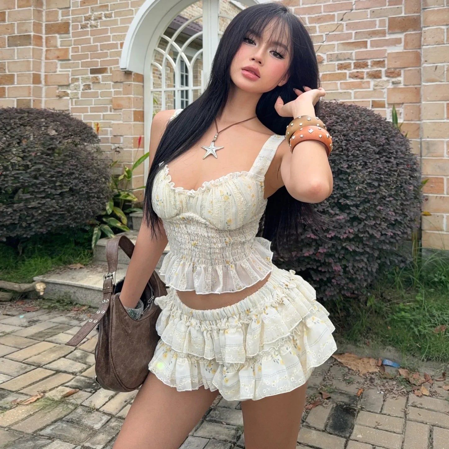 Floral Ruffle Tank Top & Skirt Two Piece Set