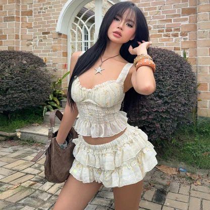 Floral Ruffle Tank Top & Skirt Two Piece Set
