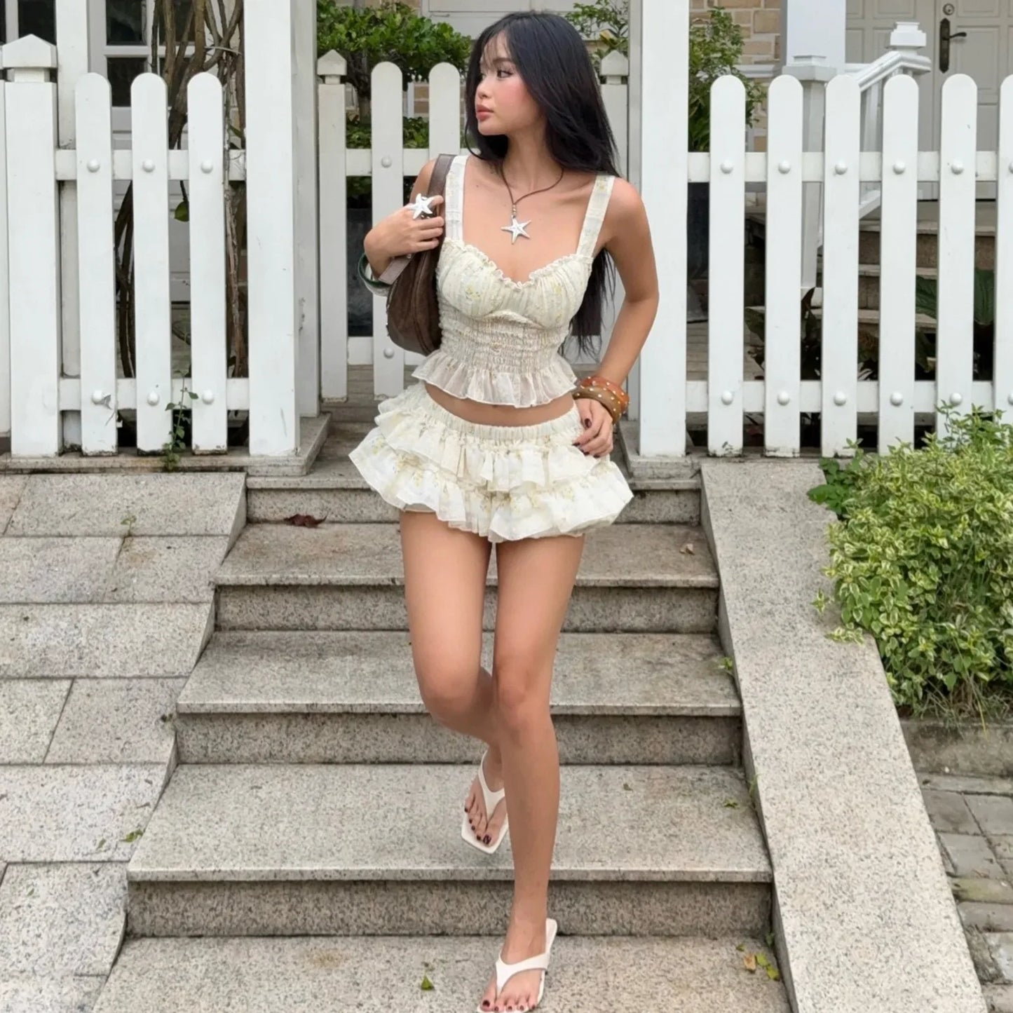 Floral Ruffle Tank Top & Skirt Two Piece Set
