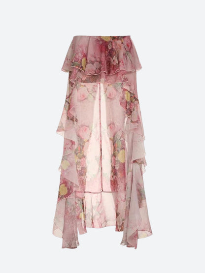 Floral Ruffled Mullet Skirt