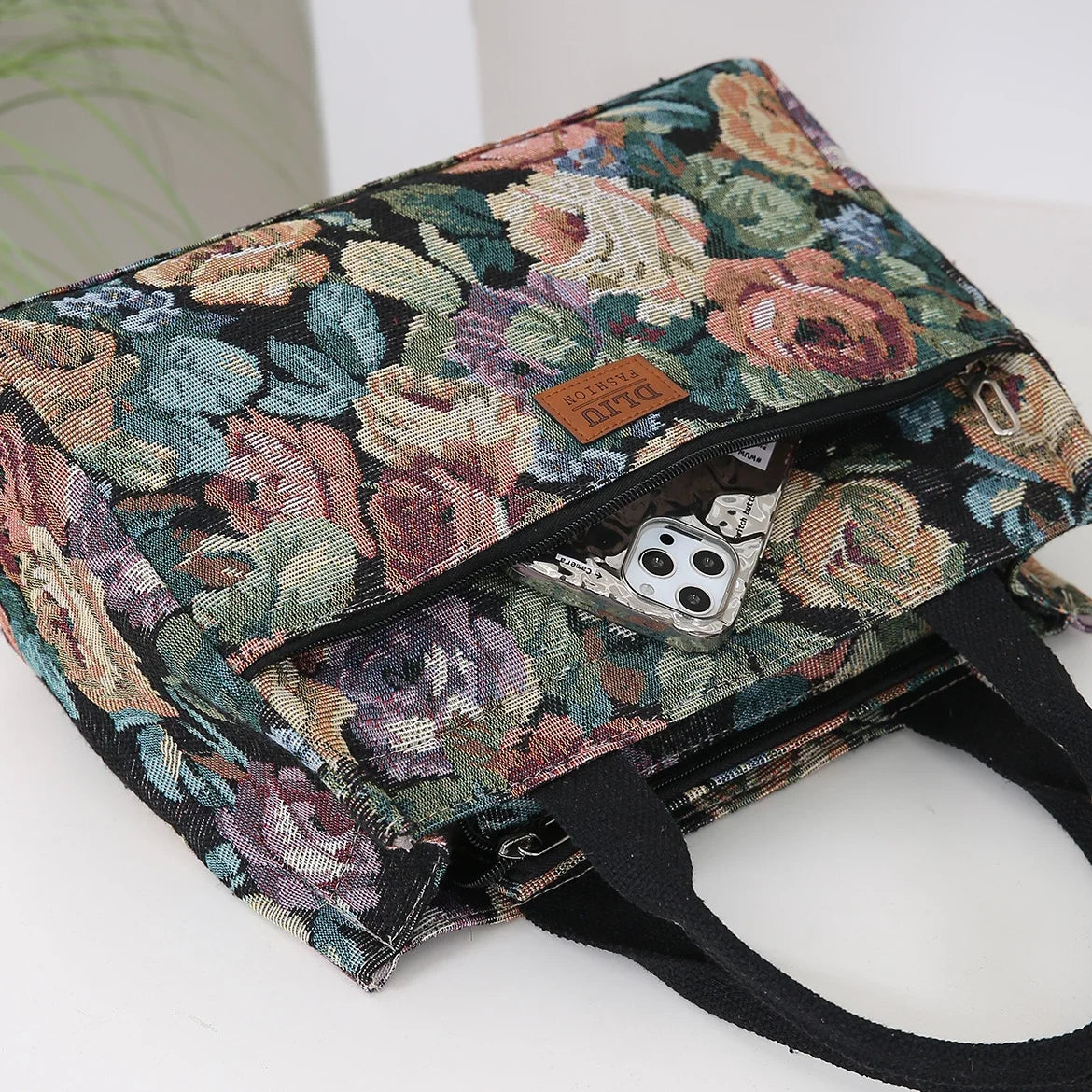 Floral Tapestry Tote Bag