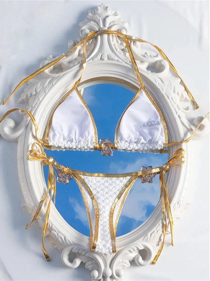 Gold Flower Detail Bikini Set