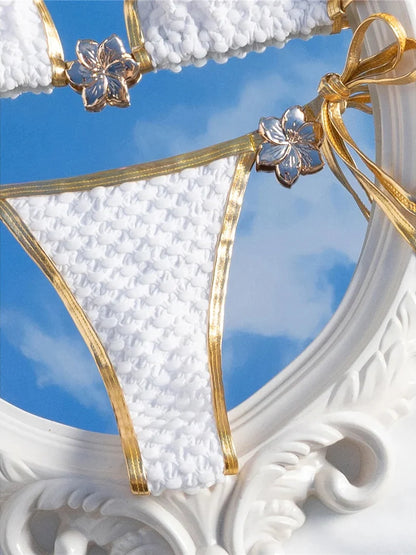 Gold Flower Detail Bikini Set