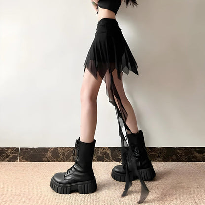Gothic Asymmetrical Mesh Mini Skirt