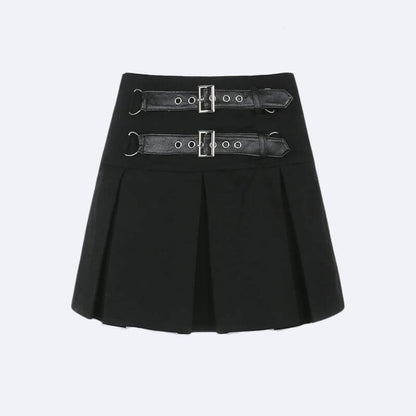 Goth Buckle Pleated Mini Skirt