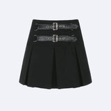 Goth Buckle Pleated Mini Skirt