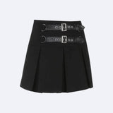 Goth Buckle Pleated Mini Skirt