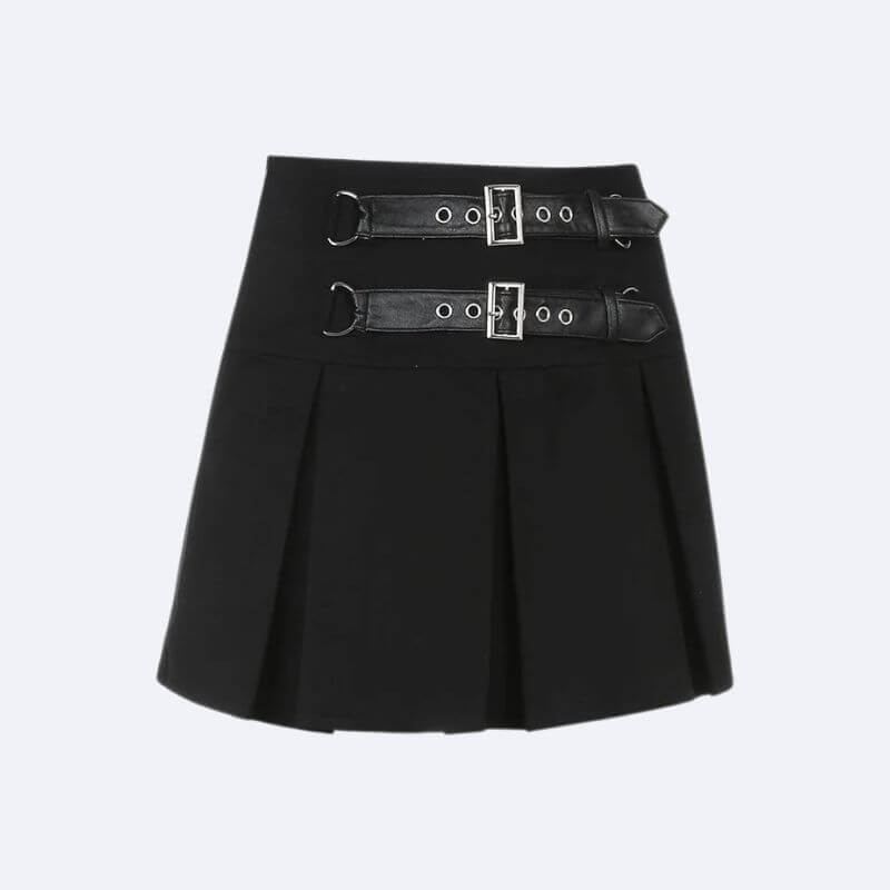 Goth Buckle Pleated Mini Skirt