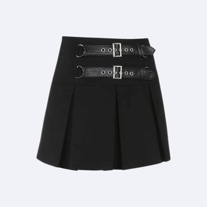 Goth Buckle Pleated Mini Skirt