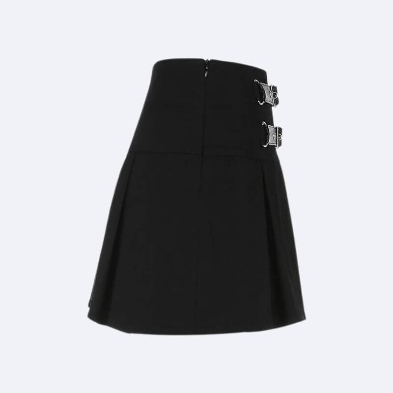 Goth Buckle Pleated Mini Skirt