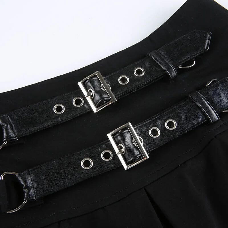Goth Buckle Pleated Mini Skirt