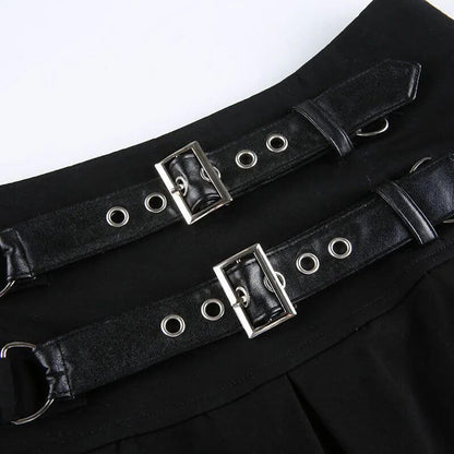 Goth Buckle Pleated Mini Skirt