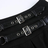 Goth Buckle Pleated Mini Skirt