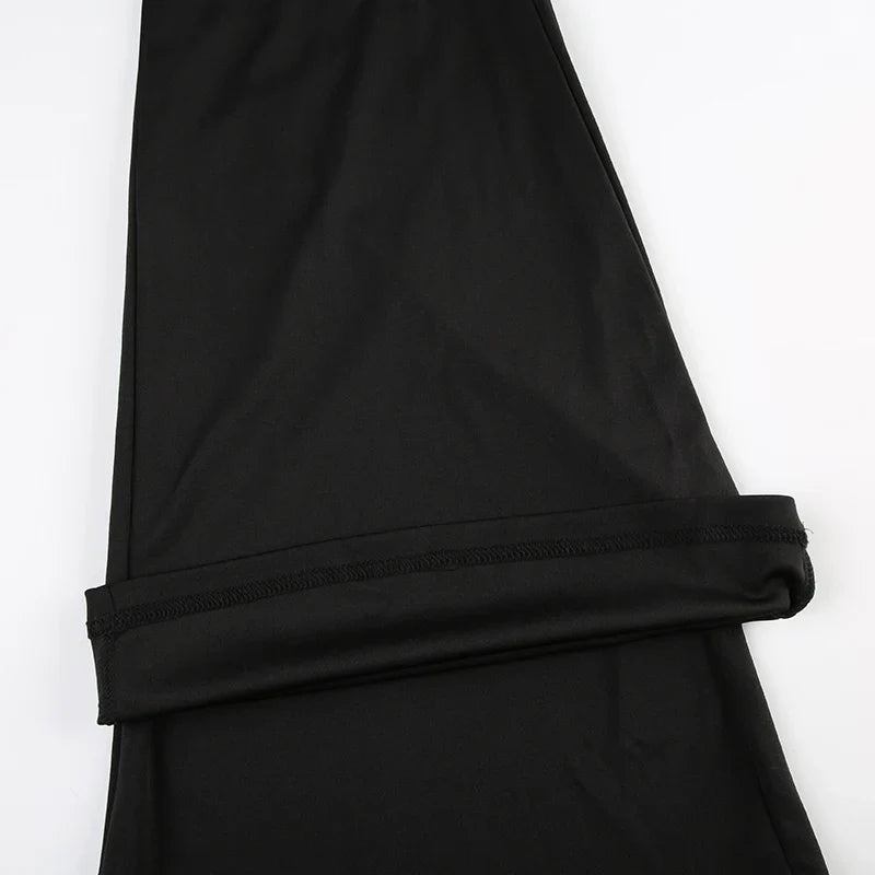 Goth Ruched Flower Flare Pants