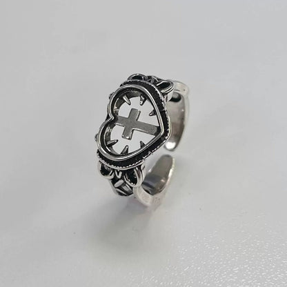 Goth Spiked Heart Cross Ring